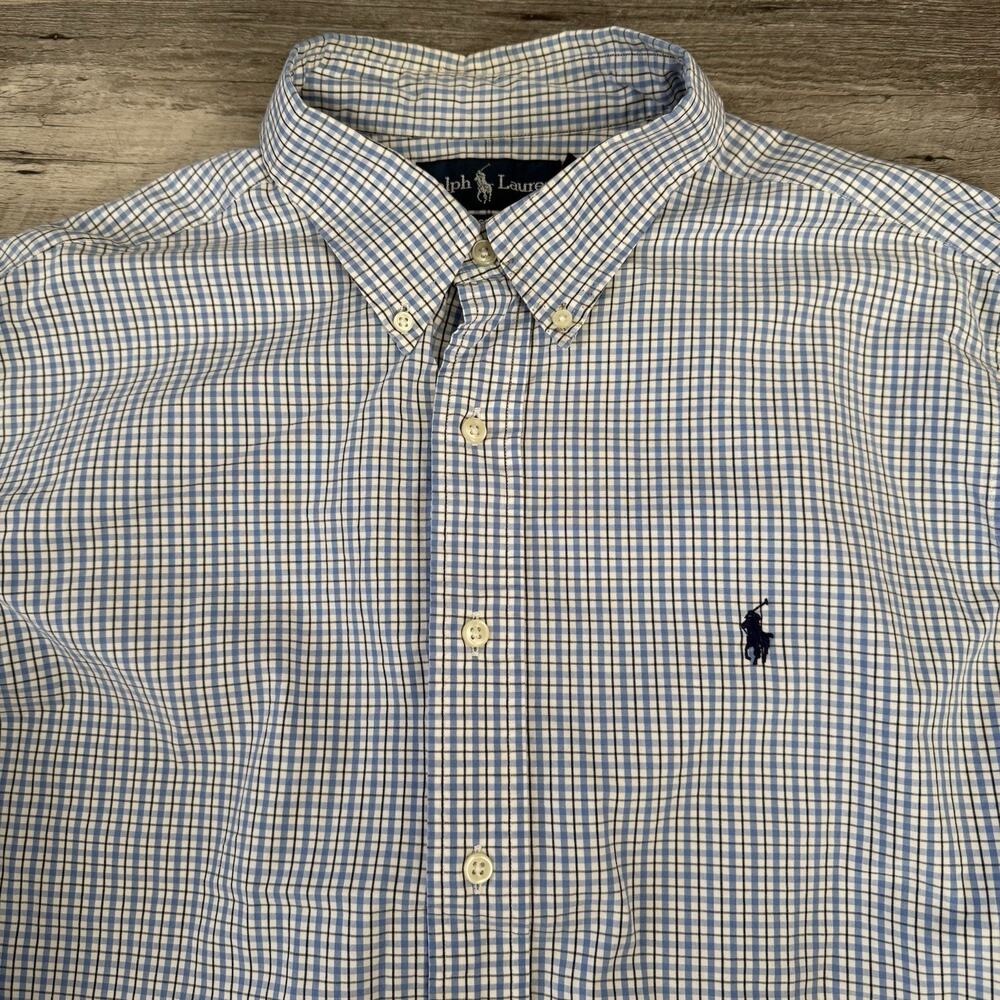 Ralph Lauren Shirt Mens Sz XL Blue Plaid Check Button Up Classic Fit Blue Pony